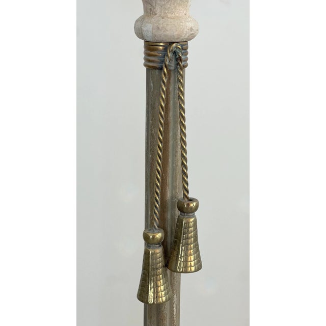 Late 20th Century Late 20th Century Neoclassical Travertine and Metal Table Lamps With Tassles - Set of Two For Sale - Image 5 of 8