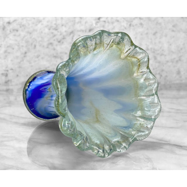 Vintage Italian Murano Blue Blown Art Glass Flared Vase For Sale - Image 6 of 9