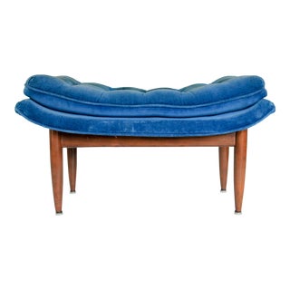Mid-Century Modern Blue Velvet Curve Ottoman For Sale