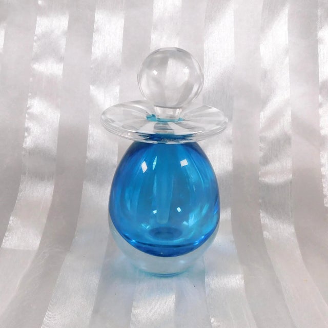 Contemporary 1990s Signed Blue Cased Art Glass Perfume Bottle For Sale - Image 3 of 5
