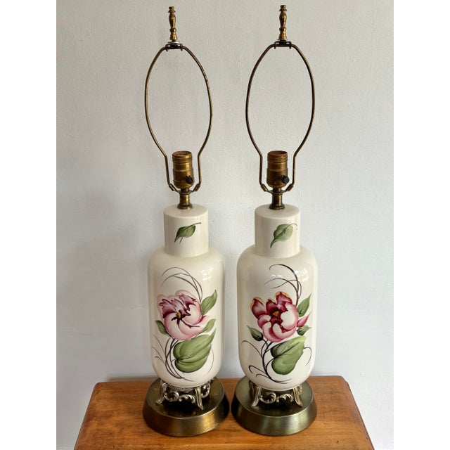 1940s Traditional Boudoir Floral Lamp - a Pair For Sale - Image 9 of 9