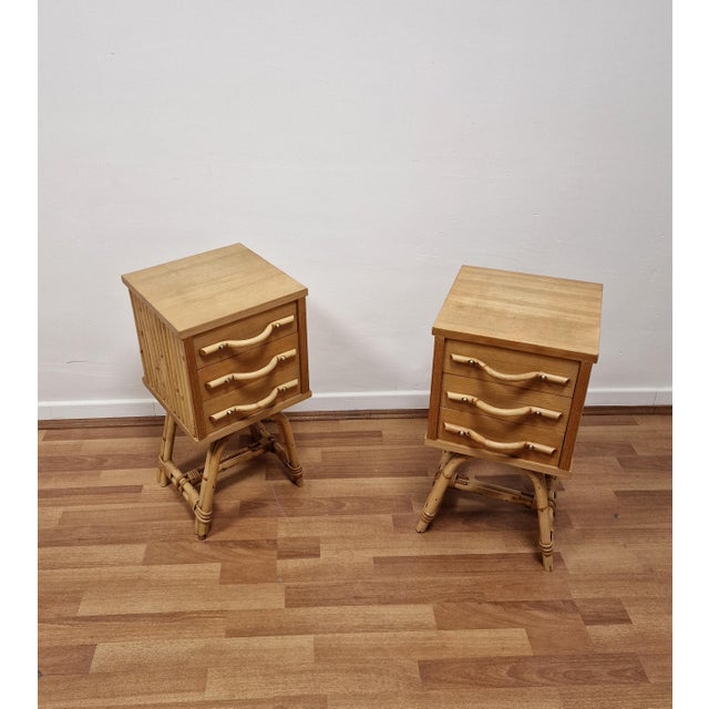 Vintage Bedside Tables in Bamboo and Oak, 1980s, Set of 2 For Sale - Image 4 of 16
