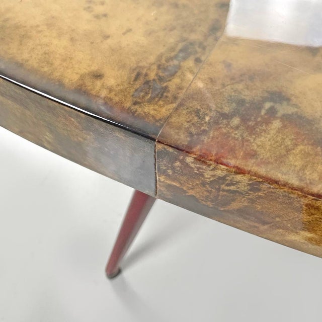 Italian Modern Oval Dining Table in Parchment with Red Lacquered Wood Legs, 1970s For Sale - Image 15 of 18