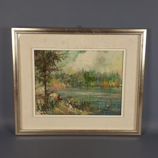 A. Capello, River Landscape Fisherman, 1990s, Oil, Framed For Sale - Image 11 of 11