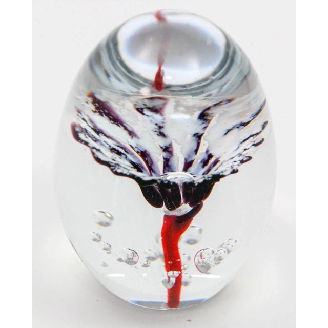 Daum Nancy Daum France Blown Crystal Art Glass Paperweight Signed Egg Shape Red Blue White For Sale - Image 4 of 12