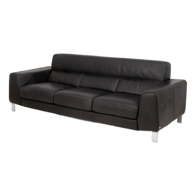 Nicoletti "Simon" Black Leather Three-Seat Sofa For Sale
