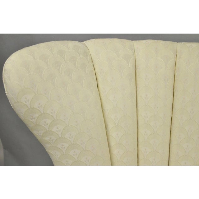 White Vintage French Art Deco Style Channel Wingback Mahogany Lounge Arm Chairs - Pair For Sale - Image 8 of 16