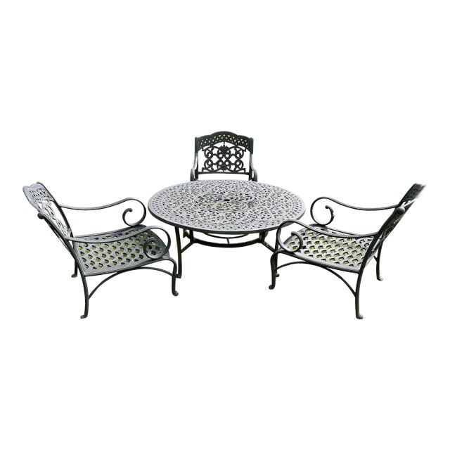 Hanamint Cast Aluminum Patio Table & 3 Chairs For Sale