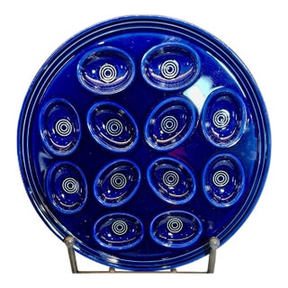 Vintage MCM Fiestaware Cobalt Blue Egg Plate For Sale