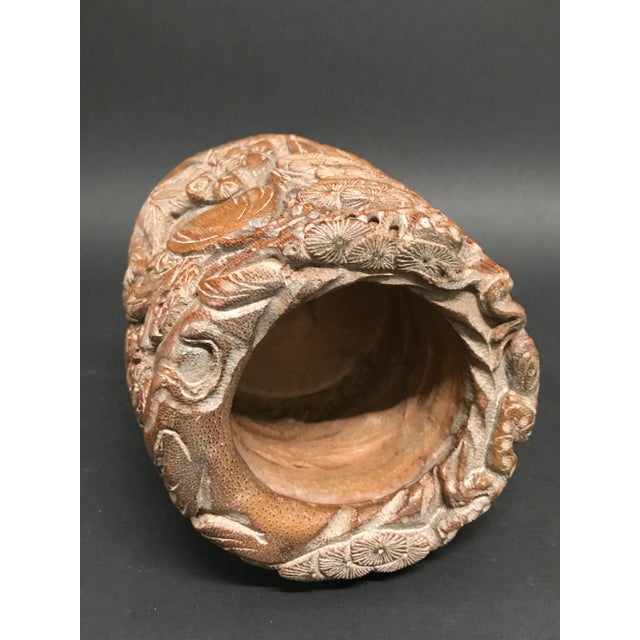 Vintage Chinese Art Carved Bamboo Mountain Villages Scenery Brushpot Sculpture For Sale - Image 10 of 11