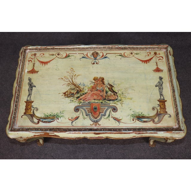 Italian Venetian Distressed Painted Louis XV Style Coffee Table For Sale - Image 4 of 16