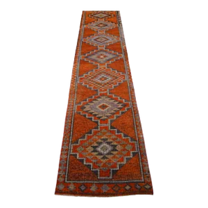 1980s Colorful Runner Kurdish Herki Hand-Knotted Hallway Kitchen Rug