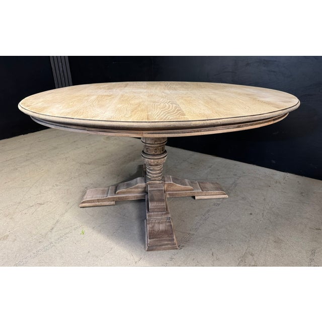 Large Farmhouse Round Dining Table in Oak, 1940 For Sale - Image 13 of 18
