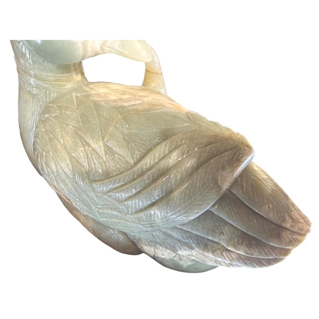 Gemstone Early 20th Century Substantial Large Chinese Celadon Jade Mandarin Duck Figure, Republic Period For Sale - Image 7 of 15