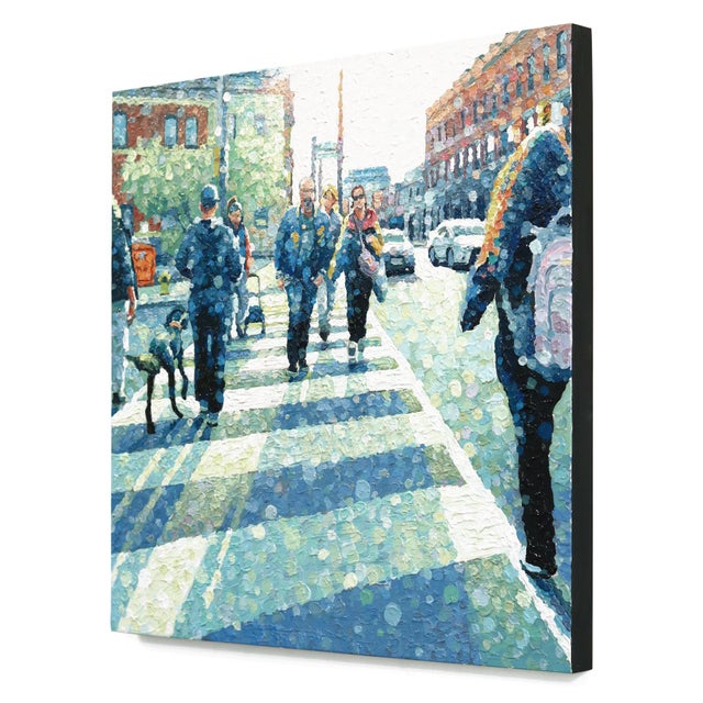 Contemporary Another Story - Original Textured Impasto Contemporary City Life Pointillist Acrylic Painting For Sale - Image 3 of 8
