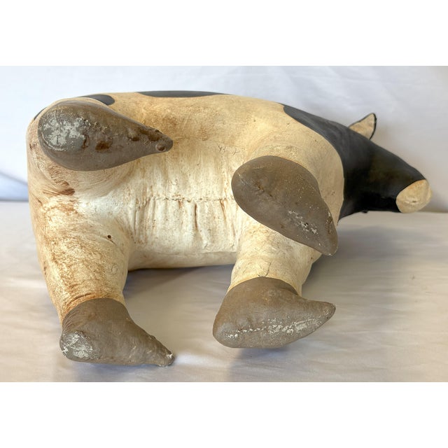 Vintage Artisan Crafted Folk Art Canvas Stuffed and Painted Cow Soft Sculpture For Sale - Image 11 of 12