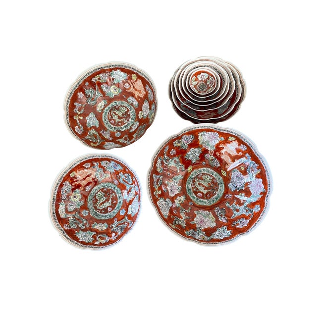 Vintage Chinoiserie Eggshell Porcelain Nesting Bowls - Set of 10 For Sale - Image 4 of 12