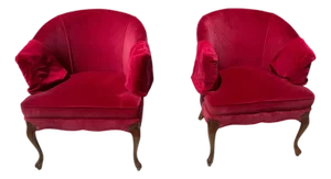 Pair of Red Velvet Vintage Tub Chairs