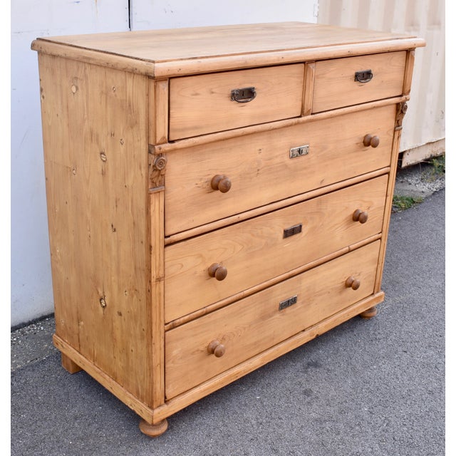 Rustic European Pine Chest of Five Drawers For Sale - Image 3 of 12