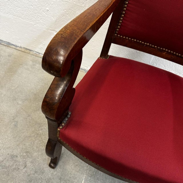 Brown Louis-Philippe Style Office Chair in Walnut and Red Fabric, 1890s For Sale - Image 8 of 12