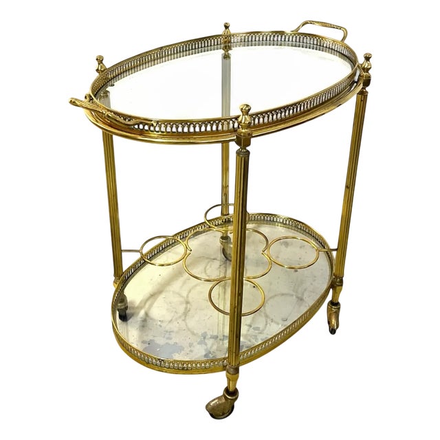 Vintage French Brass Bar Cart from Maison Baguès For Sale