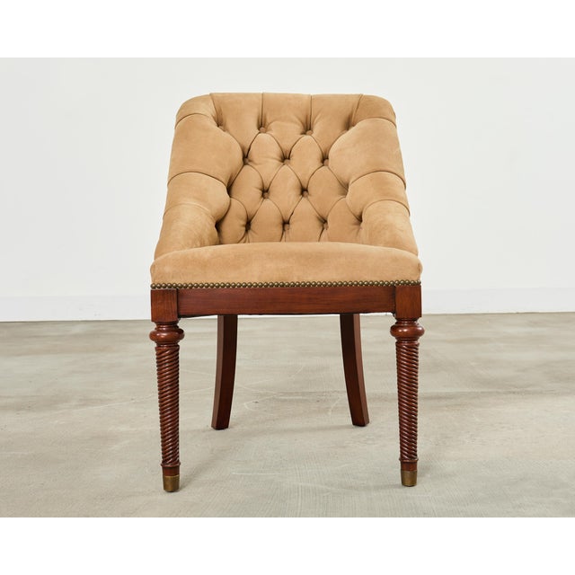 Traditional Ralph Lauren Regency Style Tufted Suede Mayfair Chair For Sale - Image 3 of 17