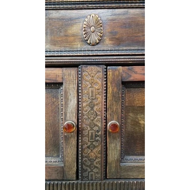 Mission Vintage Mission Barley Twist Oak Server Cabinet ~ Sideboard Buffet Side Table For Sale - Image 3 of 7