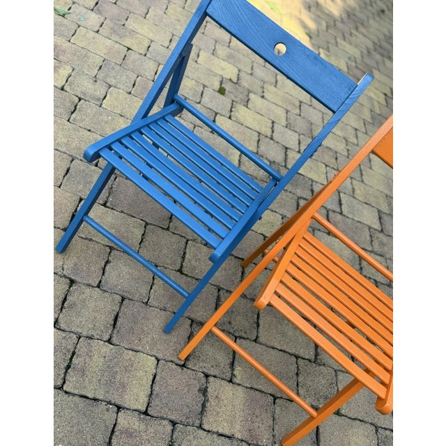 Set of Vintage Painted Blue and Orange Chairs For Sale - Image 6 of 8