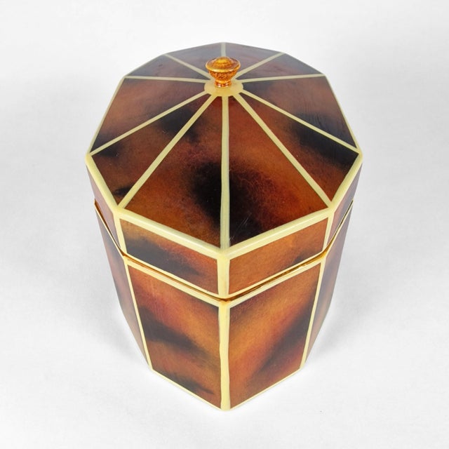 Vintage Maitland Smith Decagon Georgian Style Faux Tortoise Shell Decorative Box Caddy For Sale In Seattle - Image 6 of 10