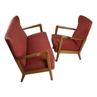 Danish Sofa and Lounge Chair by Søren Hansen for Fritz Hansen, 1940s, Set of 2 For Sale