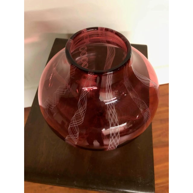 2010s Contemporary Handblown Red & Pink Vase With Etched Details For Sale - Image 5 of 10