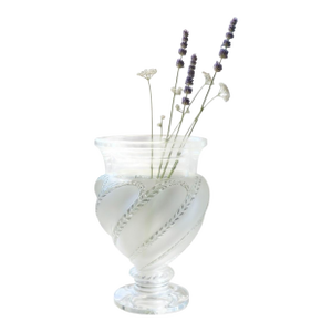Lalique Ermenonville Frosted Crystal Vase-1950s-France-Leaf Vine-Glass-Bulbous