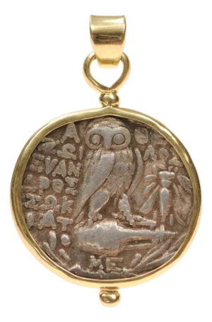 A New Style Tetradrachm Silver Coin Pendant Trimmed in 18k Gold