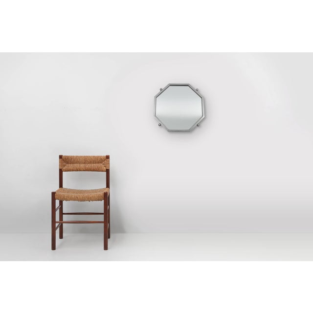 France / 1920 / mirror / nickeled copper / Art Deco Magnificent Art Deco octangular wall mirror with wooden back, made in...