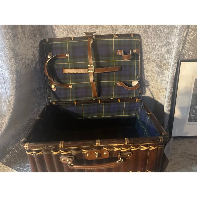 American Late 20th Century Vintage Bamboo Picnic Suitcase Basket For Sale - Image 3 of 7
