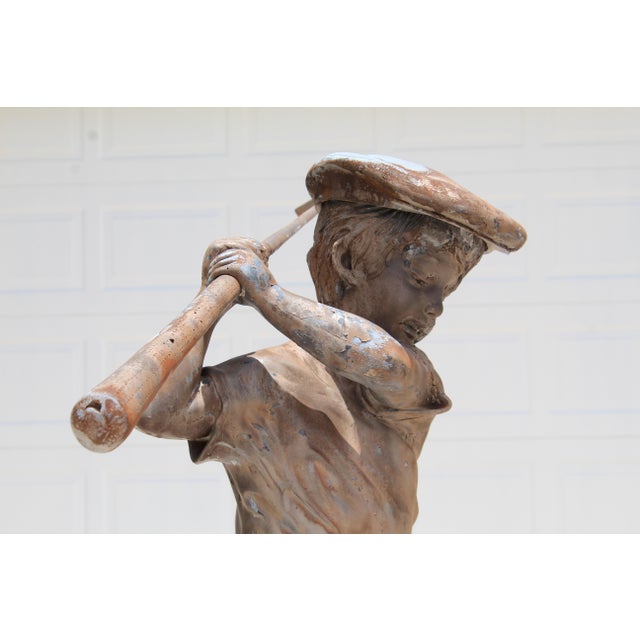 Vintage Life-Size Boy Golfer Garden Statue – Faux Bronze Resin Sculpture by Jim Davidson, Signed Mold Marking, Circa 1980s–1990s For Sale In Naples, FL - Image 6 of 15