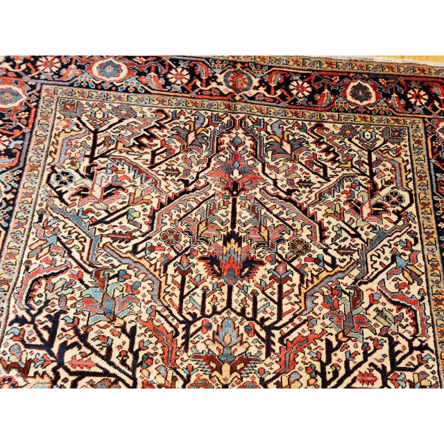 Vintage Heriz Serapi Rug, Hand-Knotted Wool, Allover Geometric Pattern, Ivory & Red, 7x10 For Sale - Image 15 of 18
