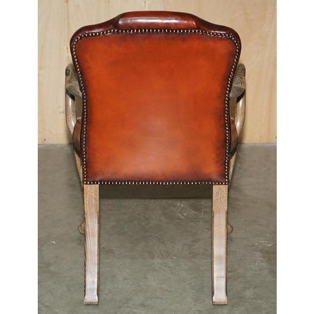 Shepherds Crook Chesterfield Dining Chairs in Limed Oak and Brown Leather, 1880, Set of 10 For Sale - Image 17 of 18