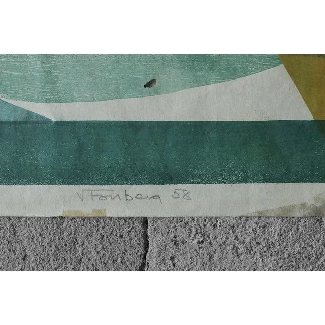 Viking Forsberg, Figures, Colored Woodcut, 1958 For Sale - Image 4 of 7