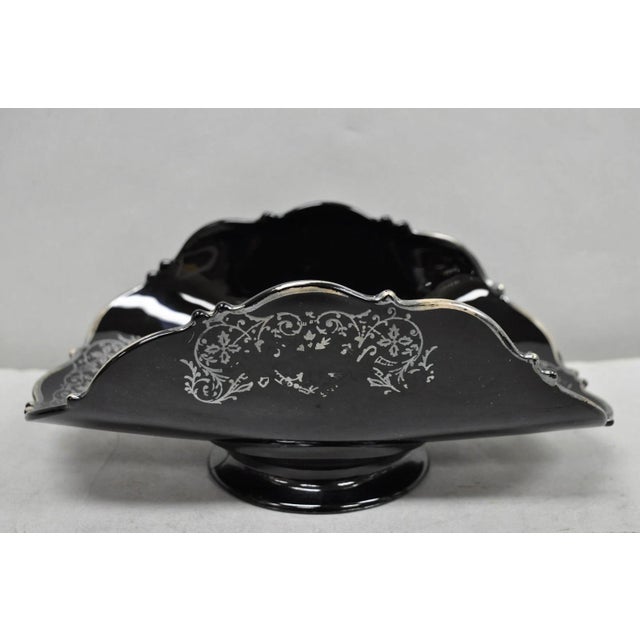 Metal Vintage Rockwell Black Amethyst Glass Sterling Silver Overlay Centerpiece Dish For Sale - Image 7 of 14