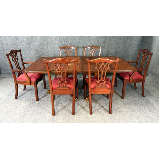 Chippendale 9 Piece Maitland-Smith Flamed Mahogany Dining Set For Sale - Image 3 of 15
