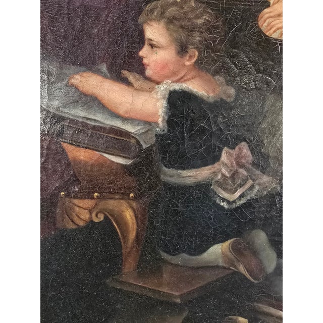 Textile Late 19th Century Antique Large Signed Painting Young Musicians For Sale - Image 7 of 12