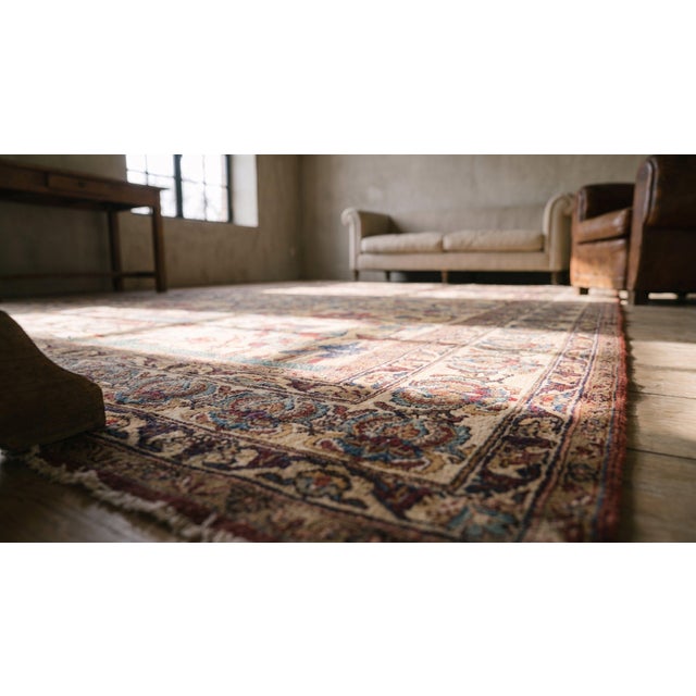 Ivory 1890s Ivory Medallion Traditional Antique Antique Kerman Lavar Rug 7'9" X 11'9 Handknotted Wool Carpet For Sale - Image 8 of 9