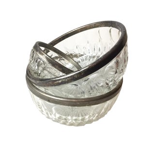 Vintage Silverplate Rim Leonard Crystal Bowls - Set of 3 For Sale