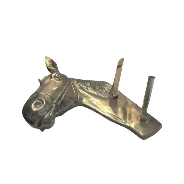 Metal 1950s Mid-Century Modern Brass Horse Head Desktop Letter / Pen Holder For Sale - Image 7 of 7