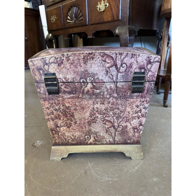 Wood Vintage Monkey Themed Velvet Lined Sewing or Storage Caddy Chest For Sale - Image 7 of 10