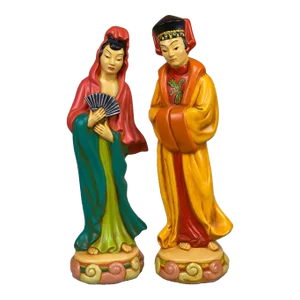 Vintage Chinese Immortal Figural Man & Women Pottery Sculptures - a Pair