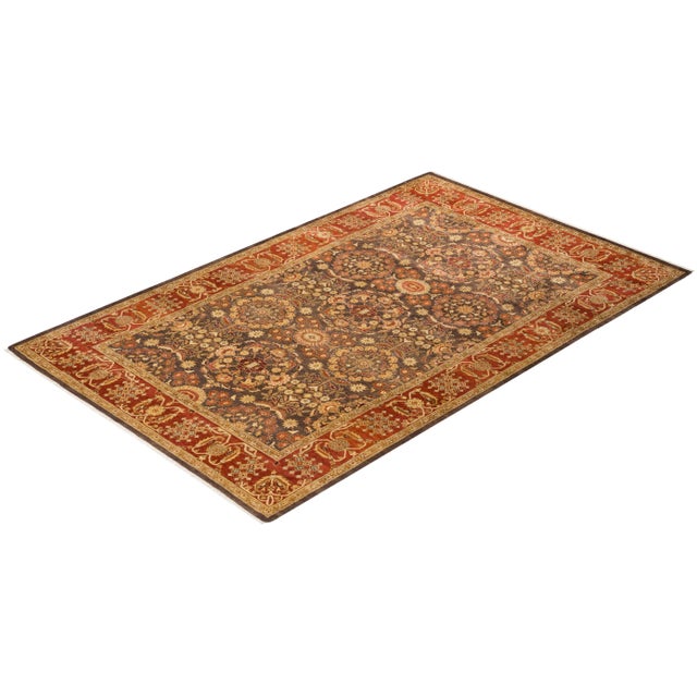 Brown Vintage Traditional Hand Knotted Wool Area Rug, Brown - 6'1" X 9'6" For Sale - Image 8 of 9