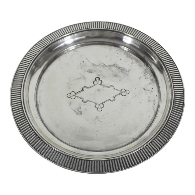 Antique Round 11” Silver Plated Gallery Tray Wide Lip, Embossed Detail Plate Serving Dish, Drinks Simpson Hall Miller & Co Made in Usa For Sale