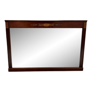 Large Vintage Traditional Mahogany Wall Mirror With Carved Crest Floral Appliqués For Sale